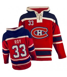 NHL Patrick Roy Montreal Canadiens Old Time Hockey Authentic Sawyer Hooded Sweatshirt Jersey - Red
